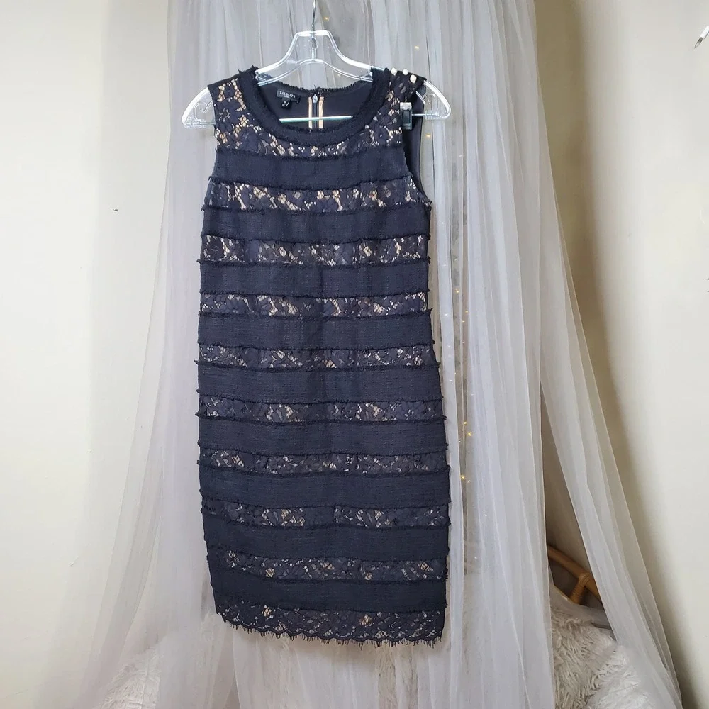 Talbots Black Lace Tiered Cocktail Dress Special Occasion Size 2P Whimsigoth